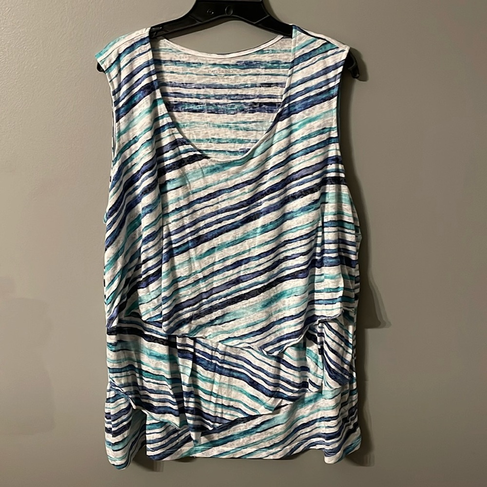 Catherine’s sleeveless 2 tier top.   Size 26/28 (3x).  Navy and aqua stripes